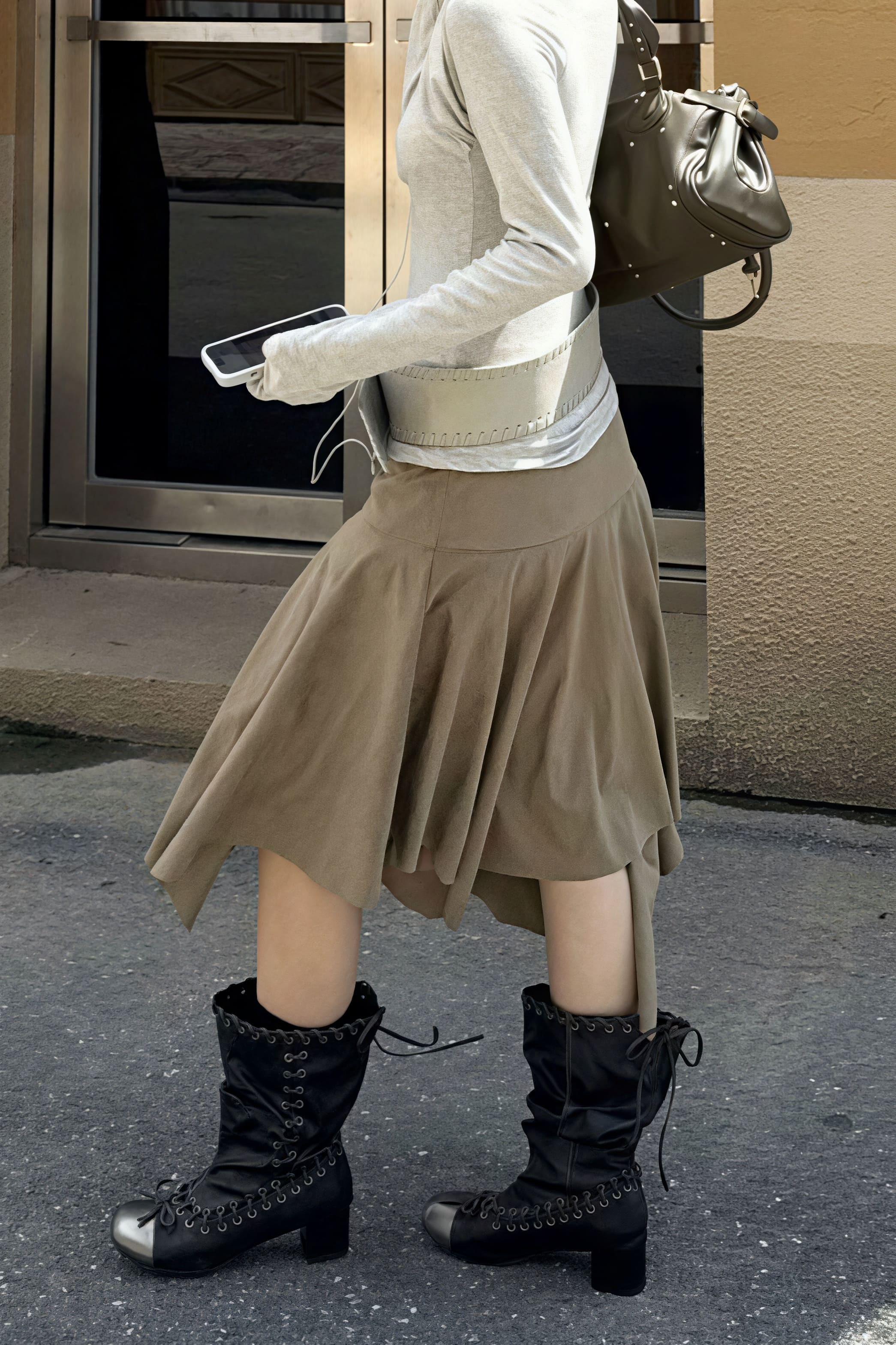 Chic Suede High Waist Asymmetrical Skirt - Image 3