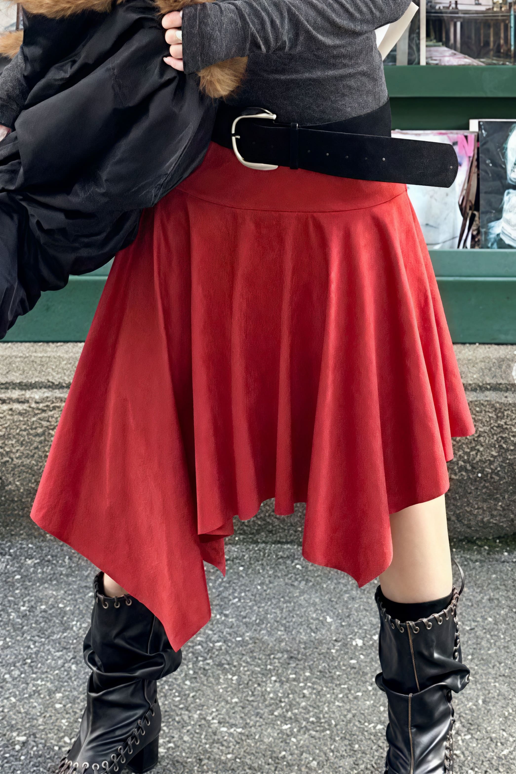 Chic Suede High Waist Asymmetrical Skirt - Image 4