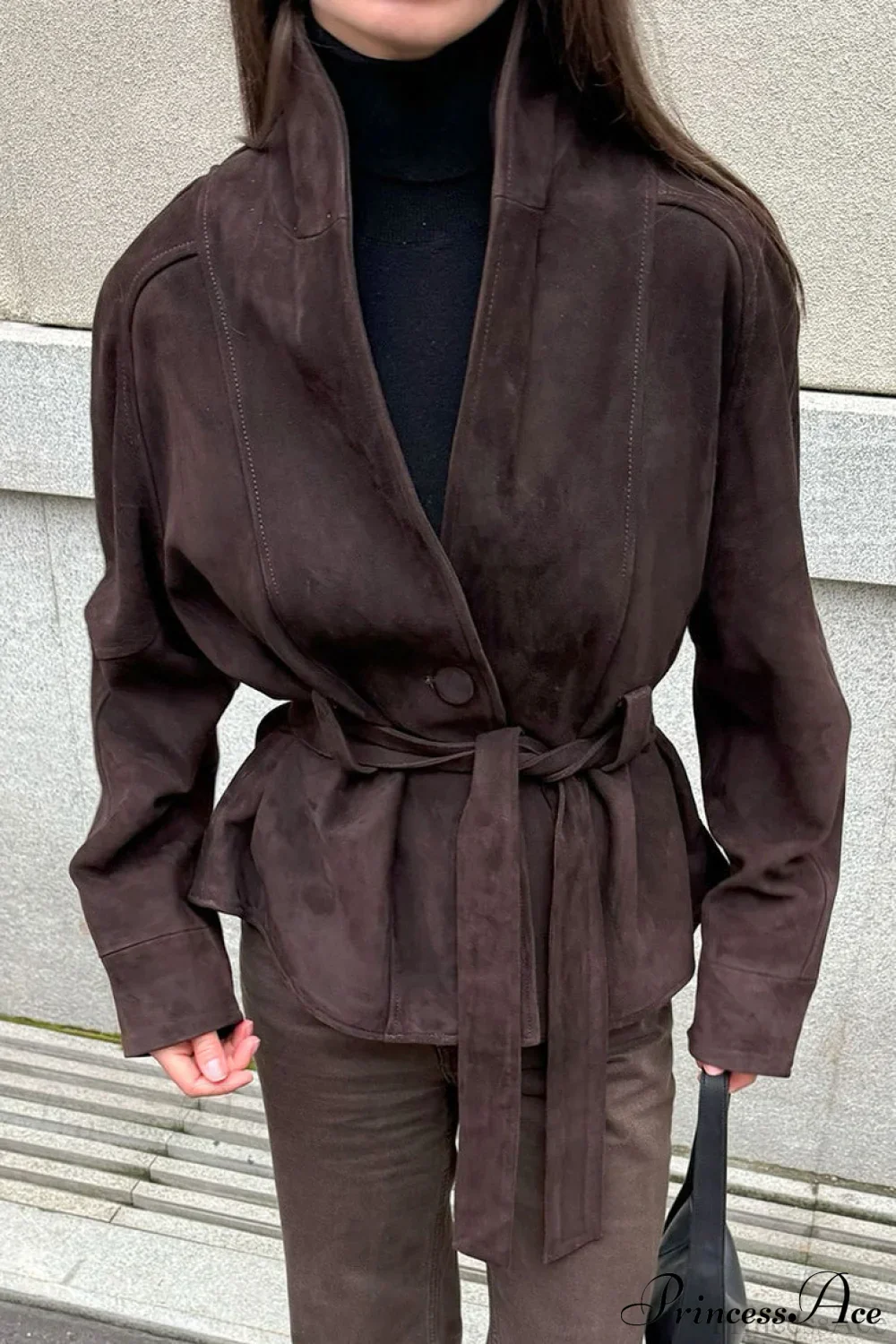 Chic Suede Long Sleeve Jacket Coat - Image 2