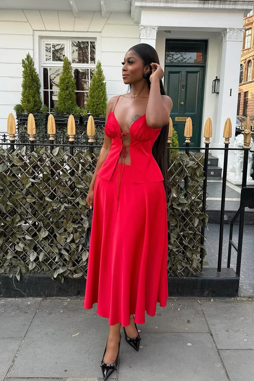 Chic Tie Cami High Waist Skirt Set - Image 3
