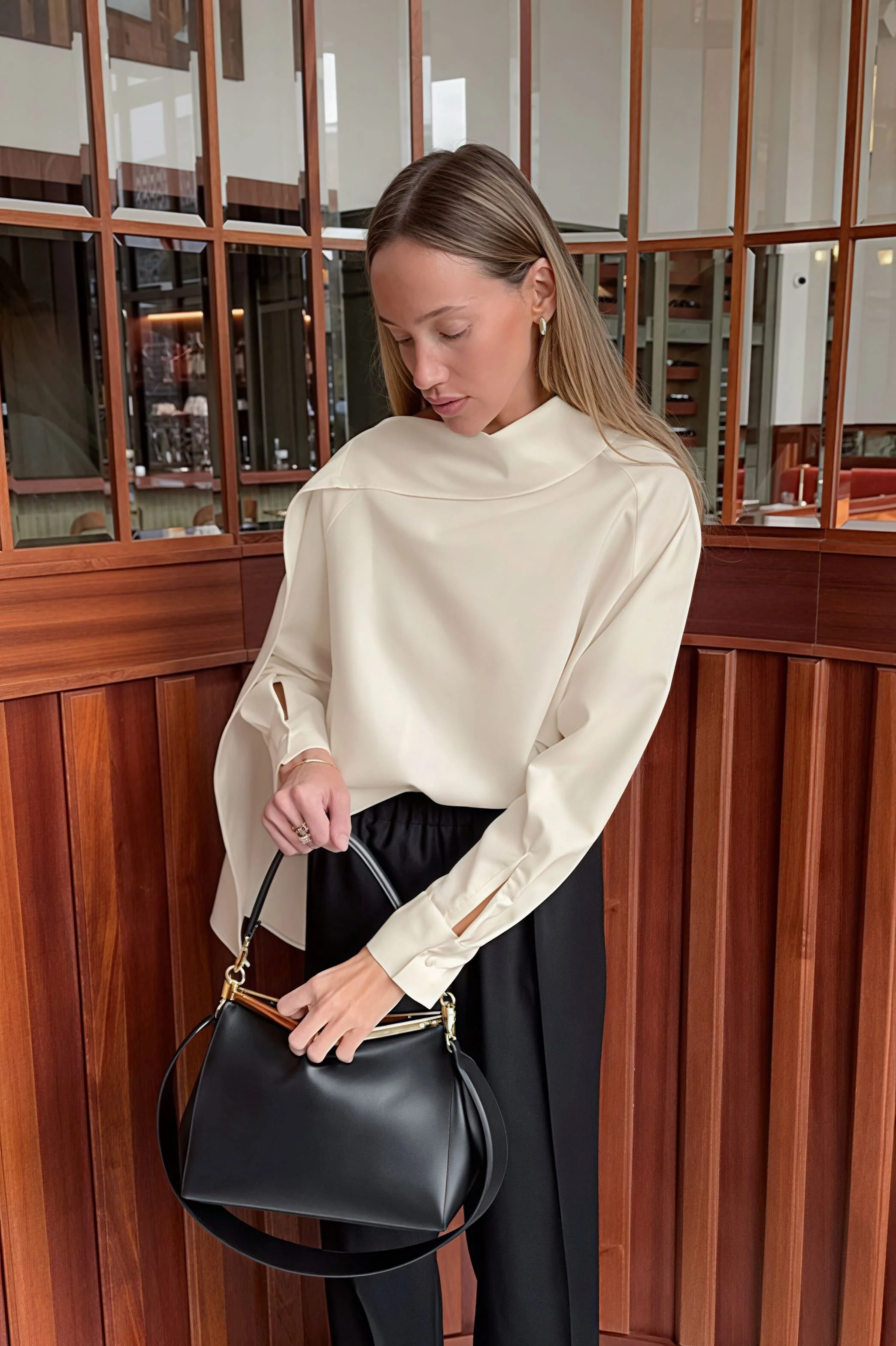 Chic Tie Detail Apricot Long Sleeve Blouse - Image 2