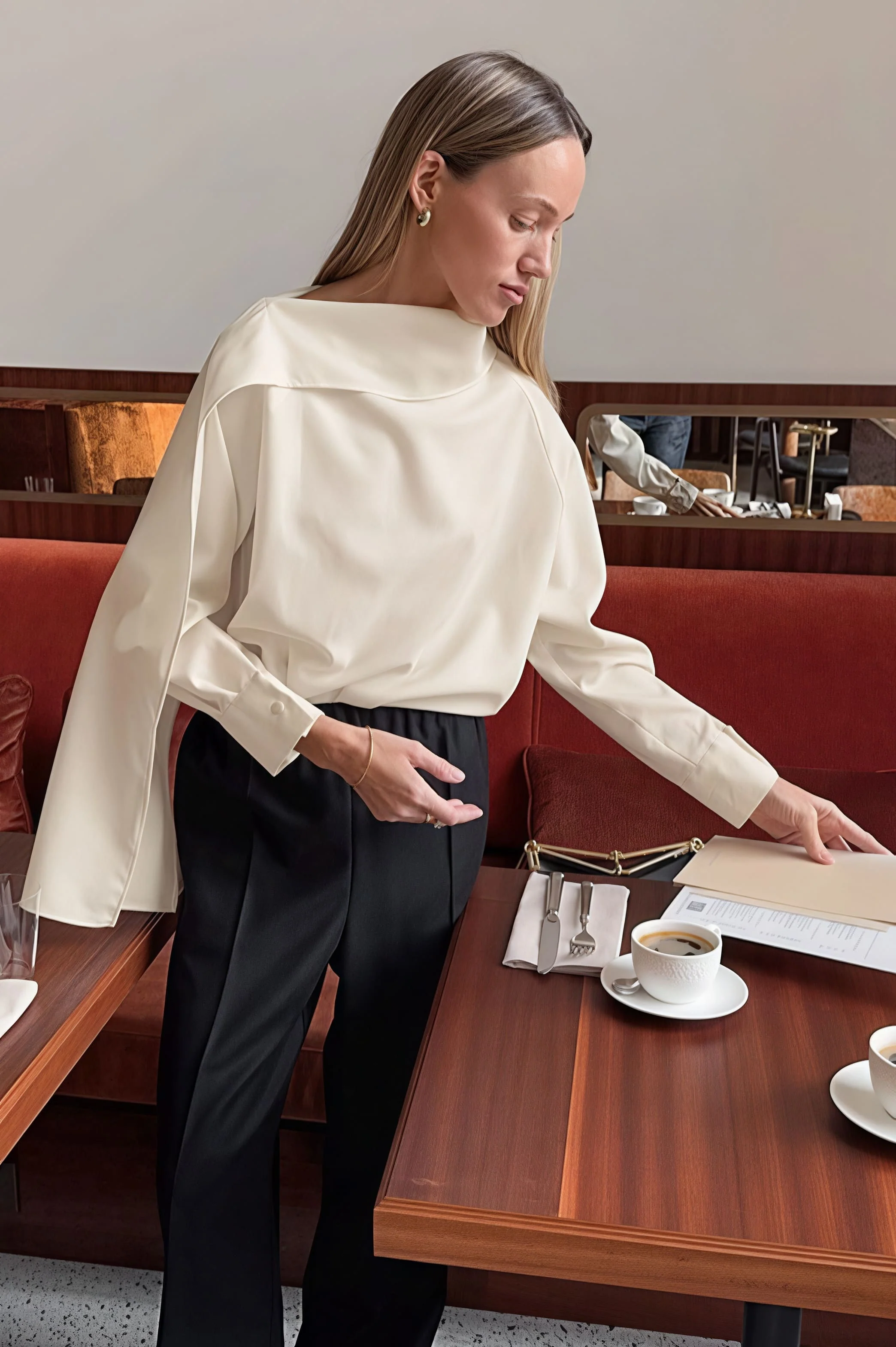 Chic Tie Detail Apricot Long Sleeve Blouse - Image 3