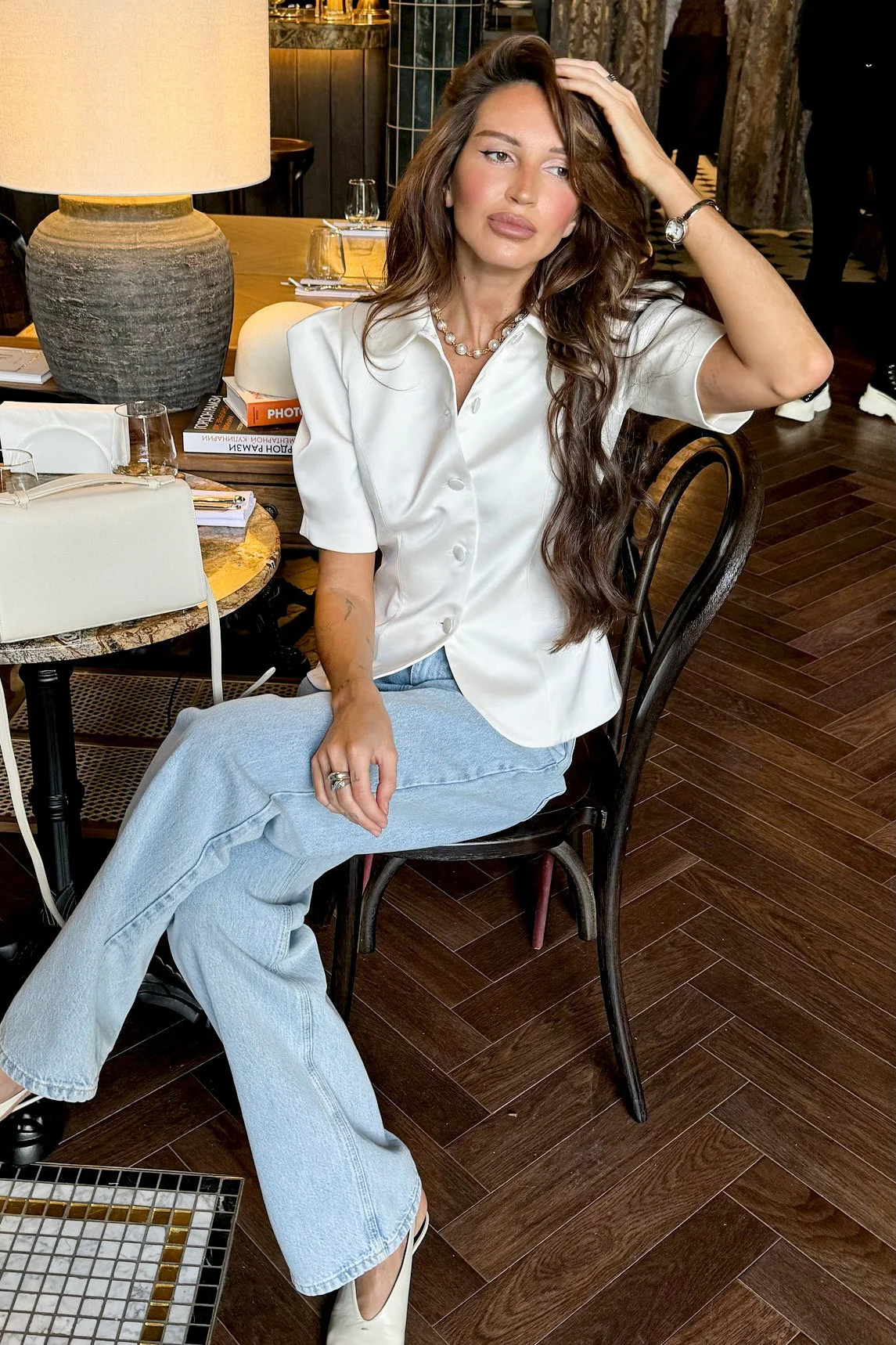Chic Tie Waist Puff Sleeve Slim Blouse - Image 3