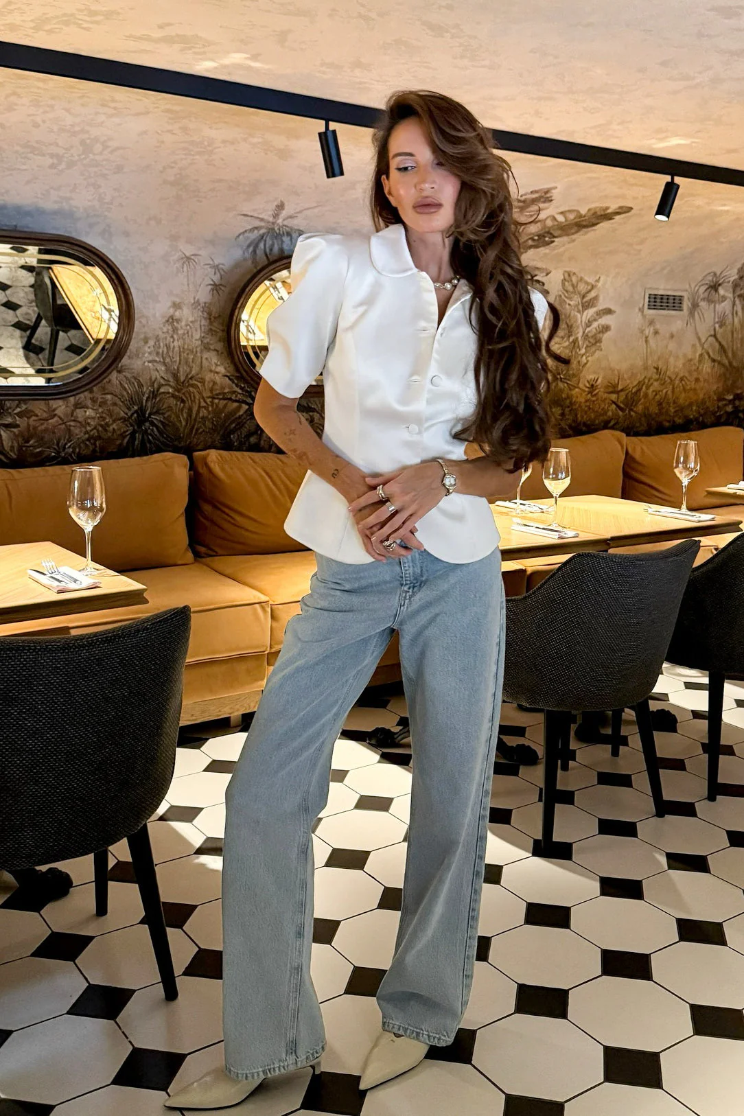 Chic Tie Waist Puff Sleeve Slim Blouse - Image 4