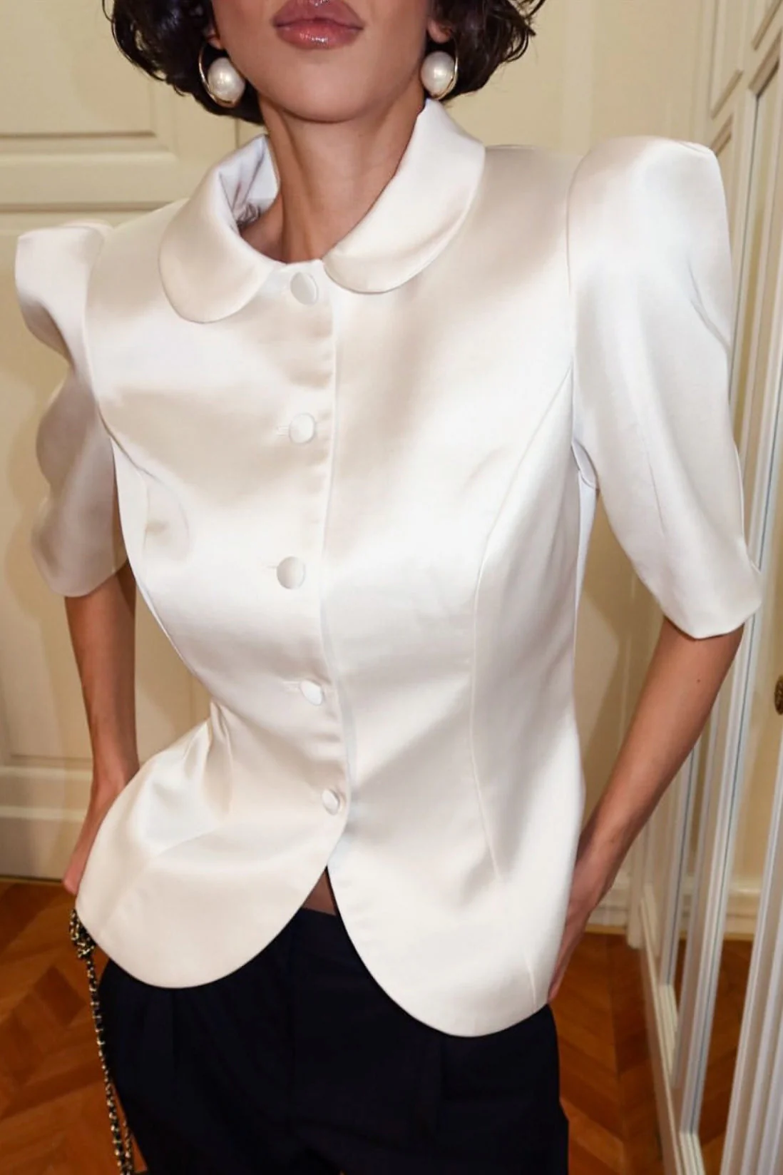 Chic Tie Waist Puff Sleeve Slim Blouse - Image 6