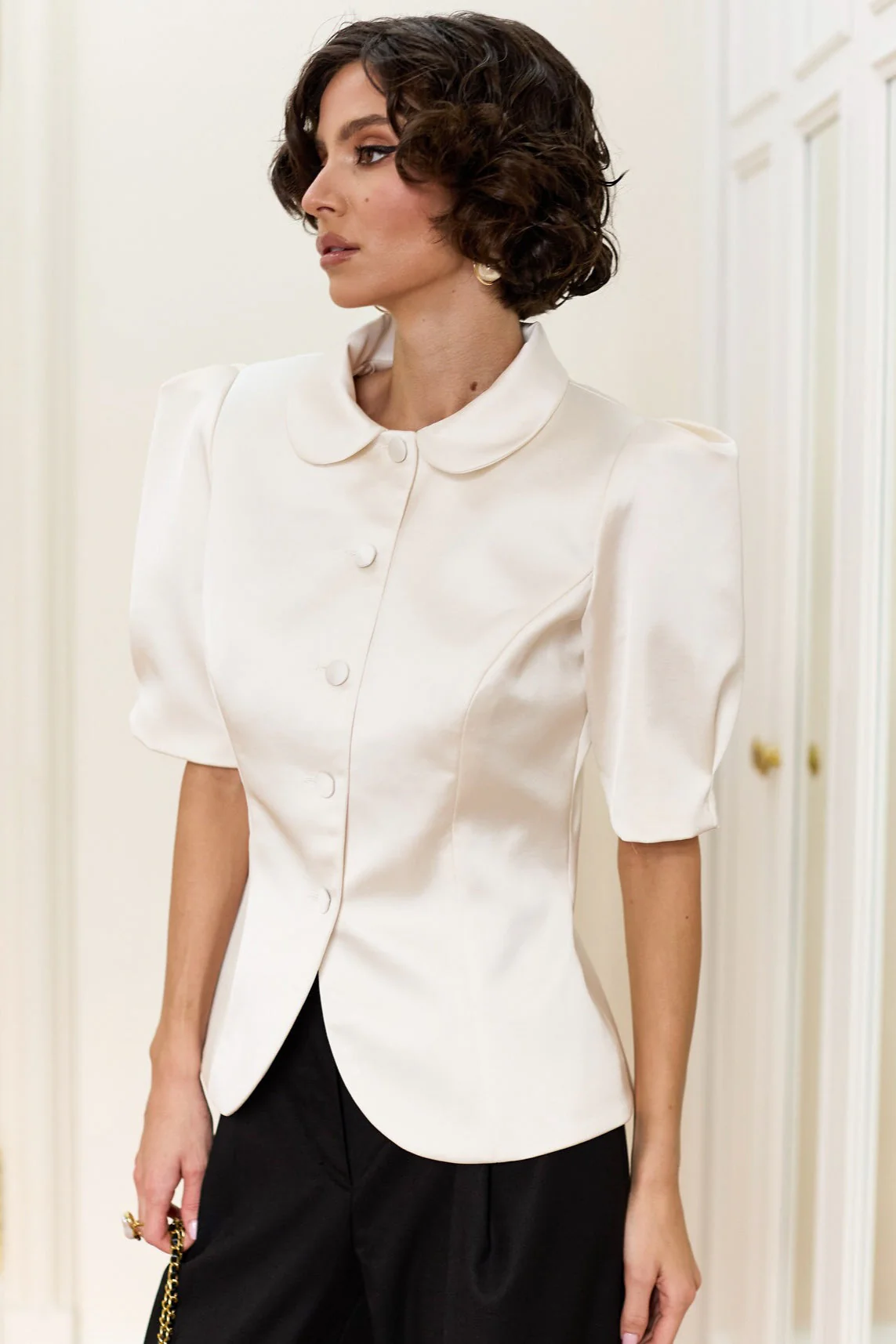 Chic Tie Waist Puff Sleeve Slim Blouse - Image 7