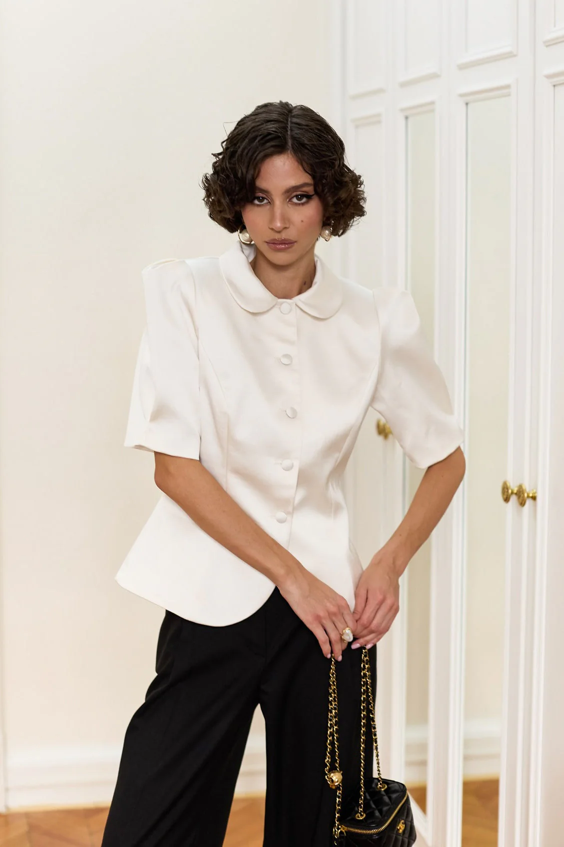 Chic Tie Waist Puff Sleeve Slim Blouse - Image 8