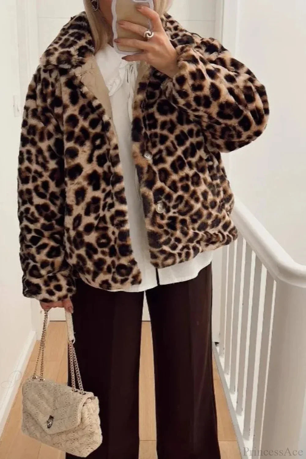 Chic Turn-Down Collar Reversible Leopard Cotton Coat - Image 2