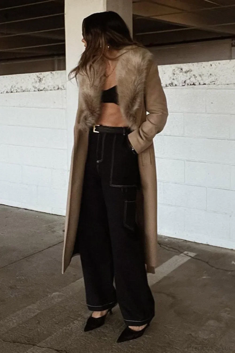 Vintage Chic Wool Blend Fur Collar Elegant Overcoat - Image 4