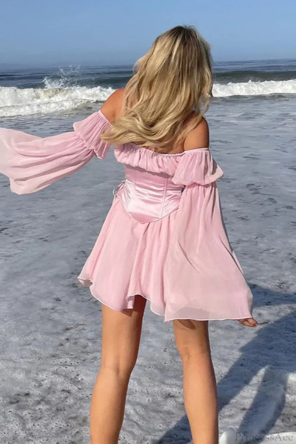 Chiffon Loose Asymmetrical Waist Tie Mini Dress - Image 4