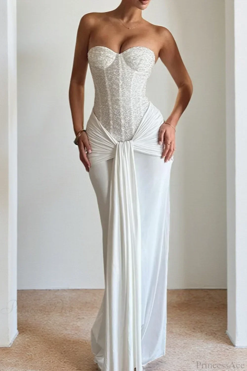 Chiffon Sash Strapless Fitted Maxi Dress - Image 2