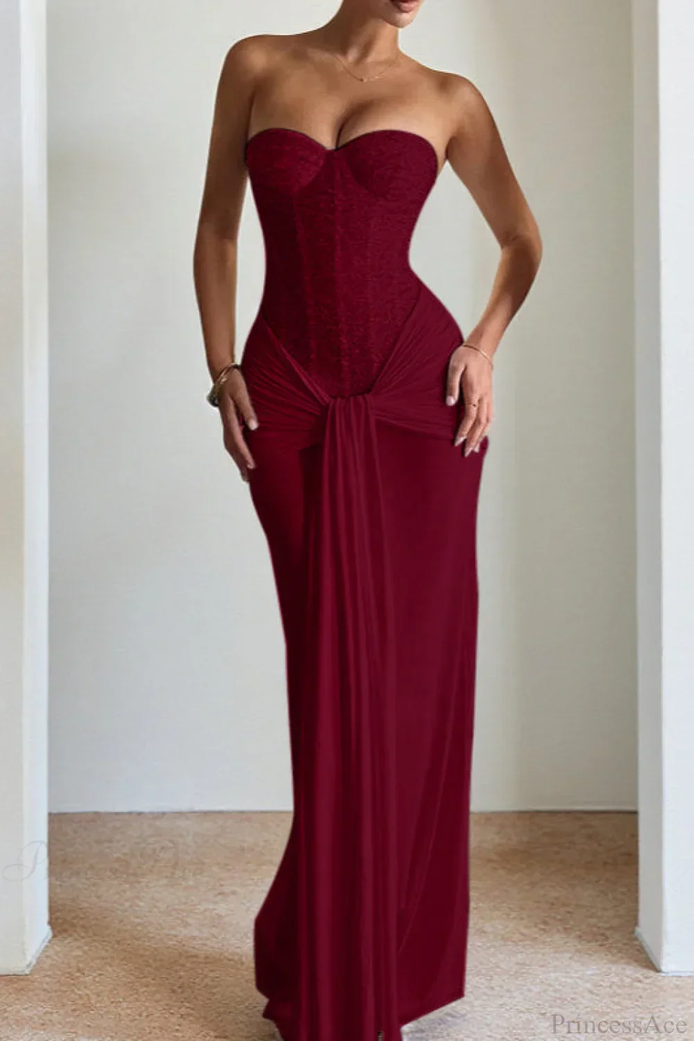 Chiffon Sash Strapless Fitted Maxi Dress - Image 4