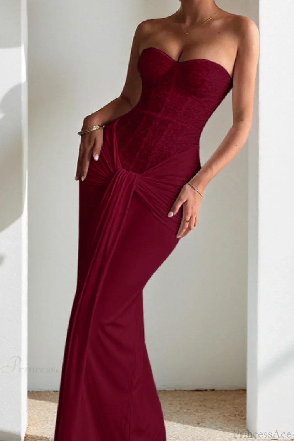 Chiffon Sash Strapless Fitted Maxi Dress - Image 5