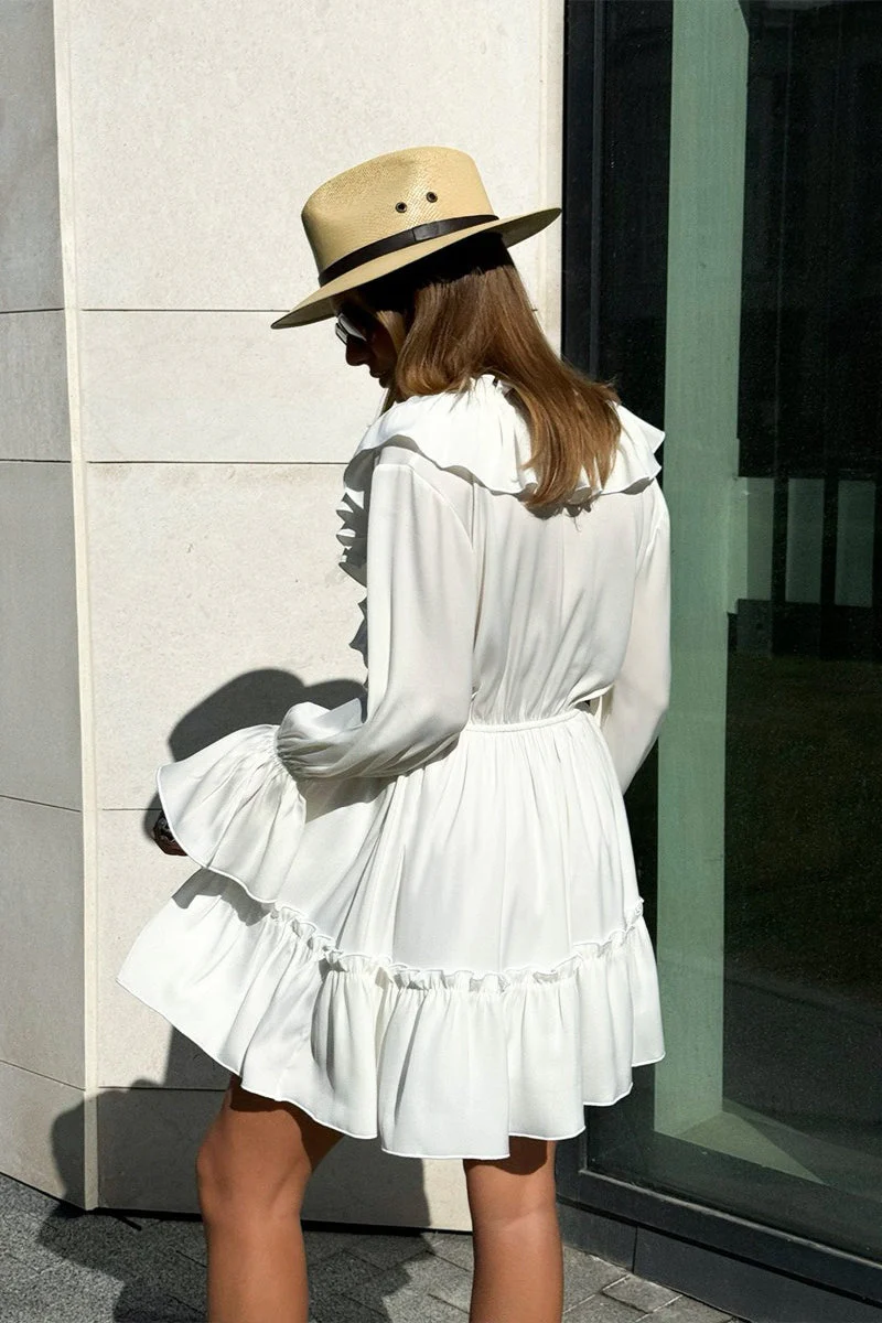 Chiffon V Neck Flared Sleeve Mini Dress - Image 5