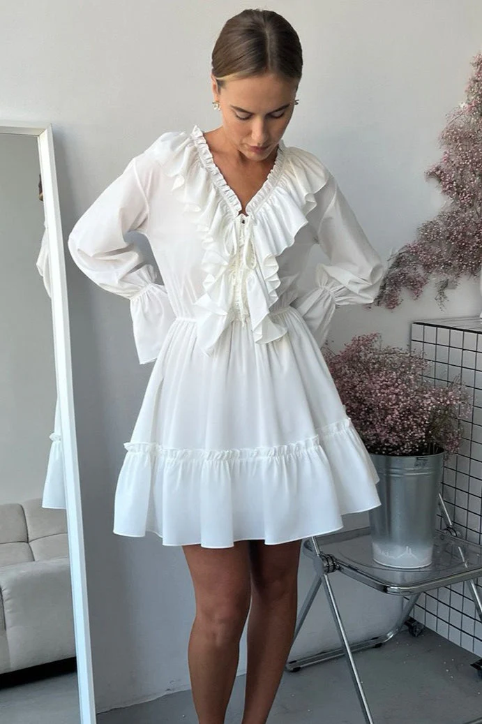 Chiffon V Neck Flared Sleeve Mini Dress - Image 6