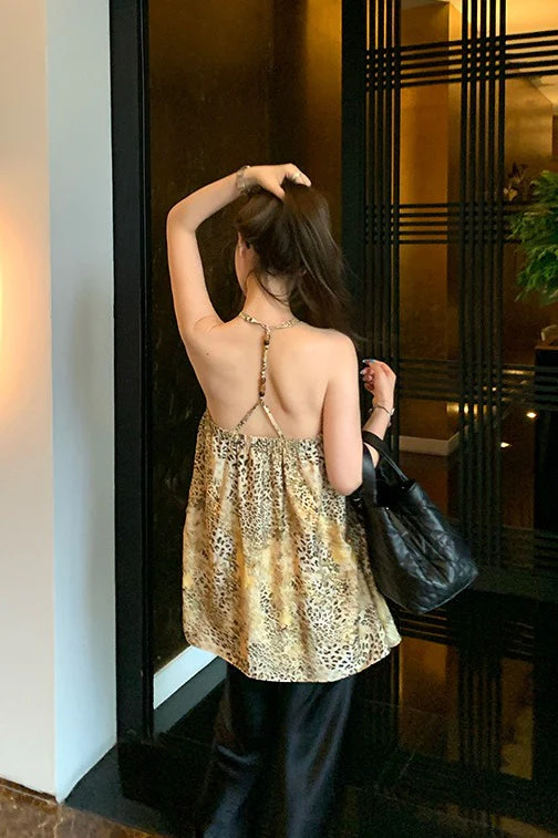 Chiffon V Neck Leopard Print Beaded Cami Top - Image 5