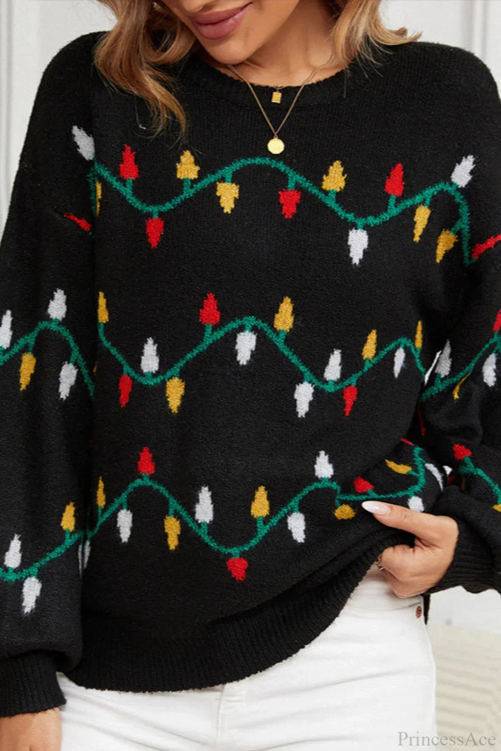 Christmas Light Sweet Loose Pullover Knit Sweater - Image 3