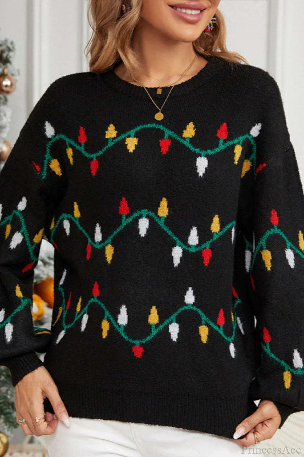 Christmas Light Sweet Loose Pullover Knit Sweater - Image 4