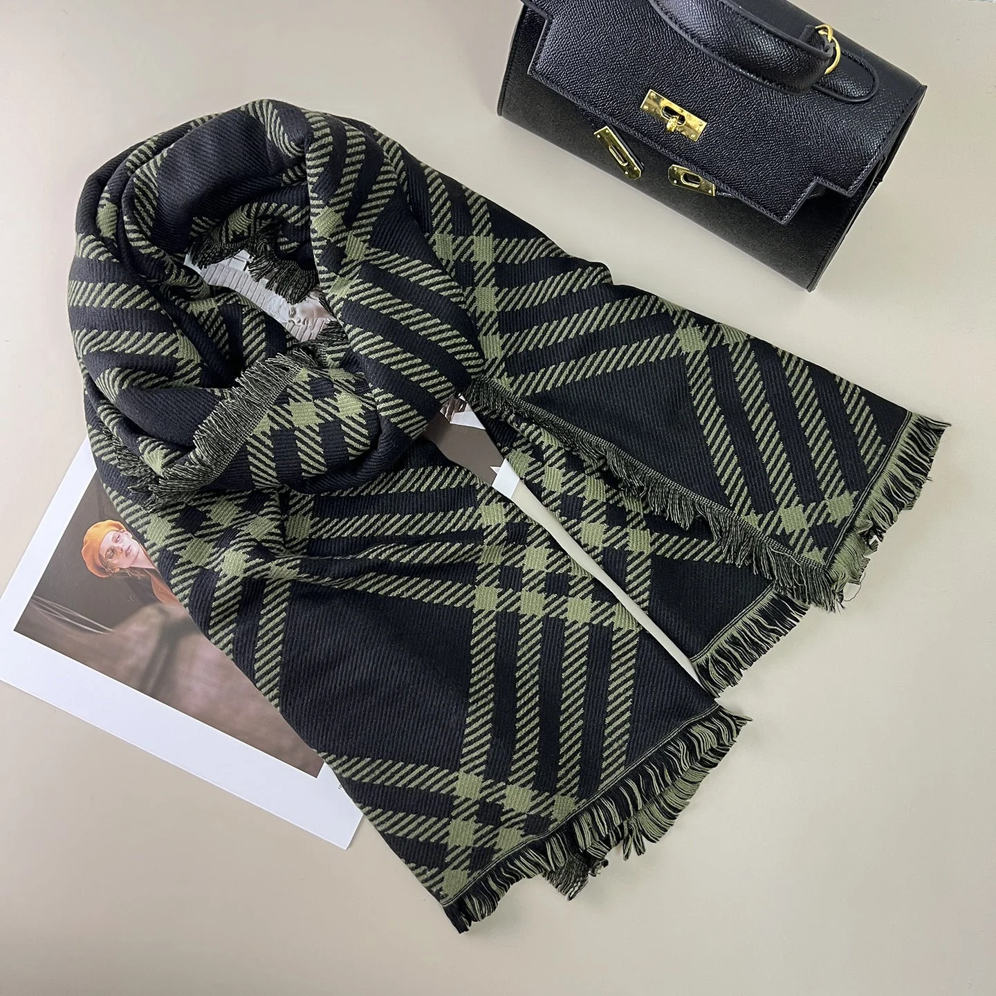 Classic Checkered Wool Blend Scarf - Image 3