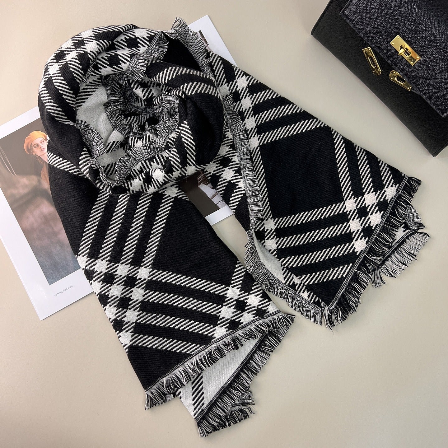 Classic Checkered Wool Blend Scarf - Image 5