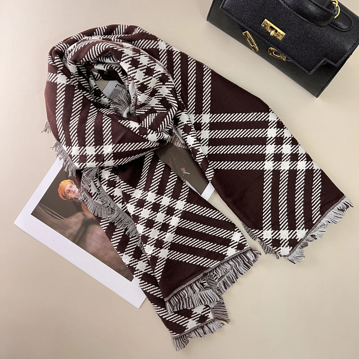 Classic Checkered Wool Blend Scarf - Image 6
