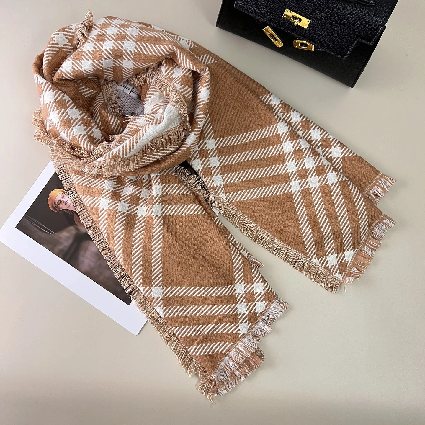Classic Checkered Wool Blend Scarf - Image 8