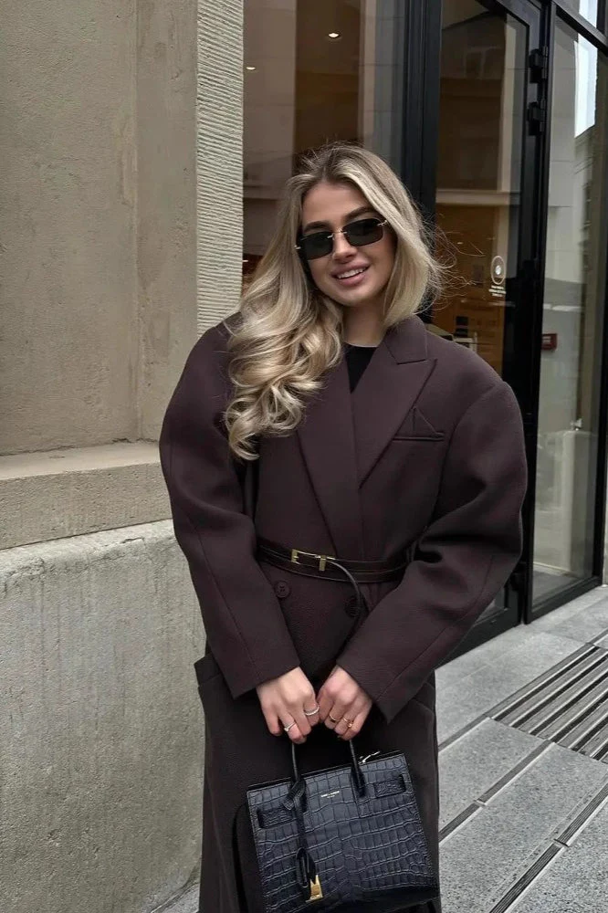 Classic Double-Breasted Lapel Long Overcoat - Image 2