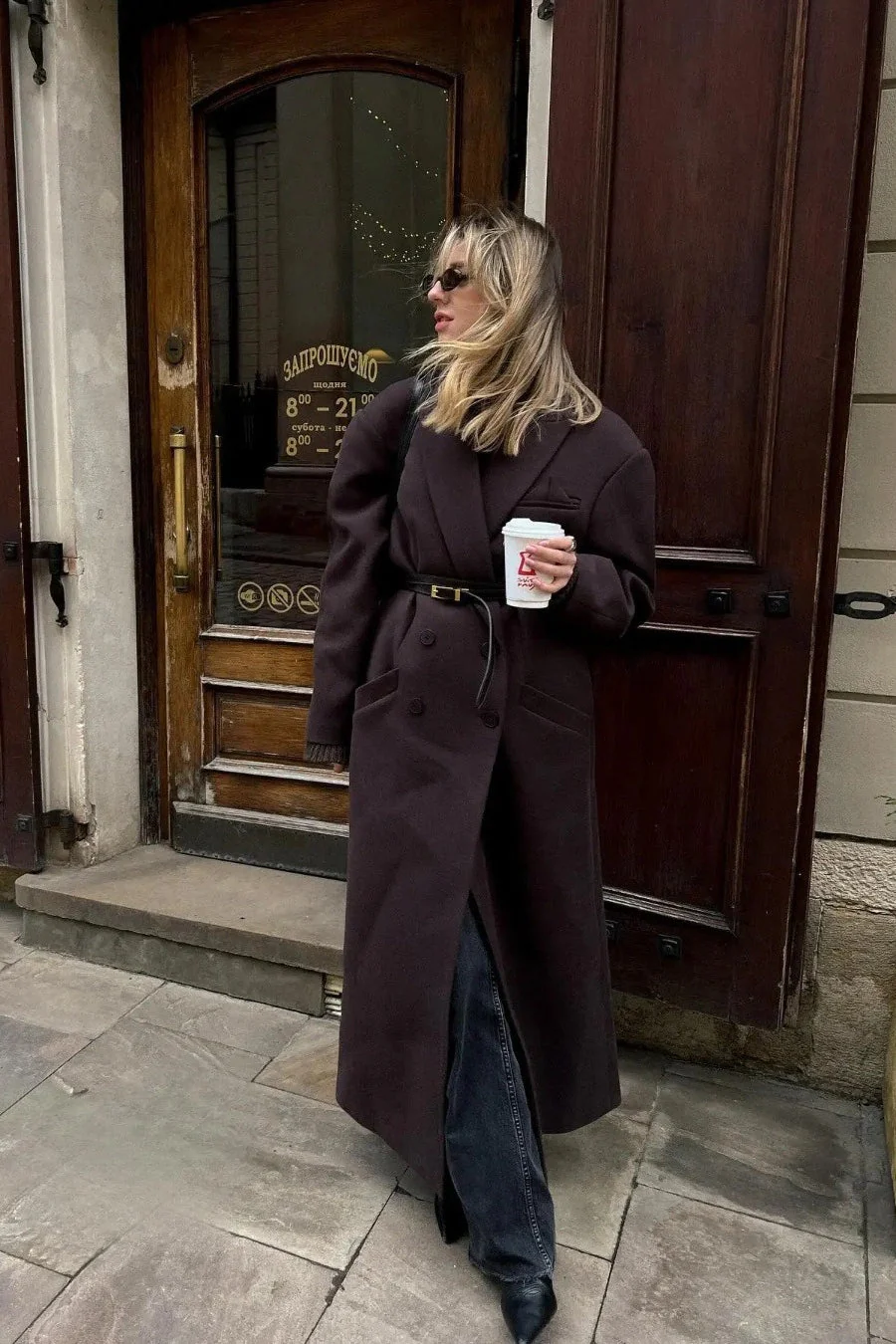 Classic Double-Breasted Lapel Long Overcoat - Image 3