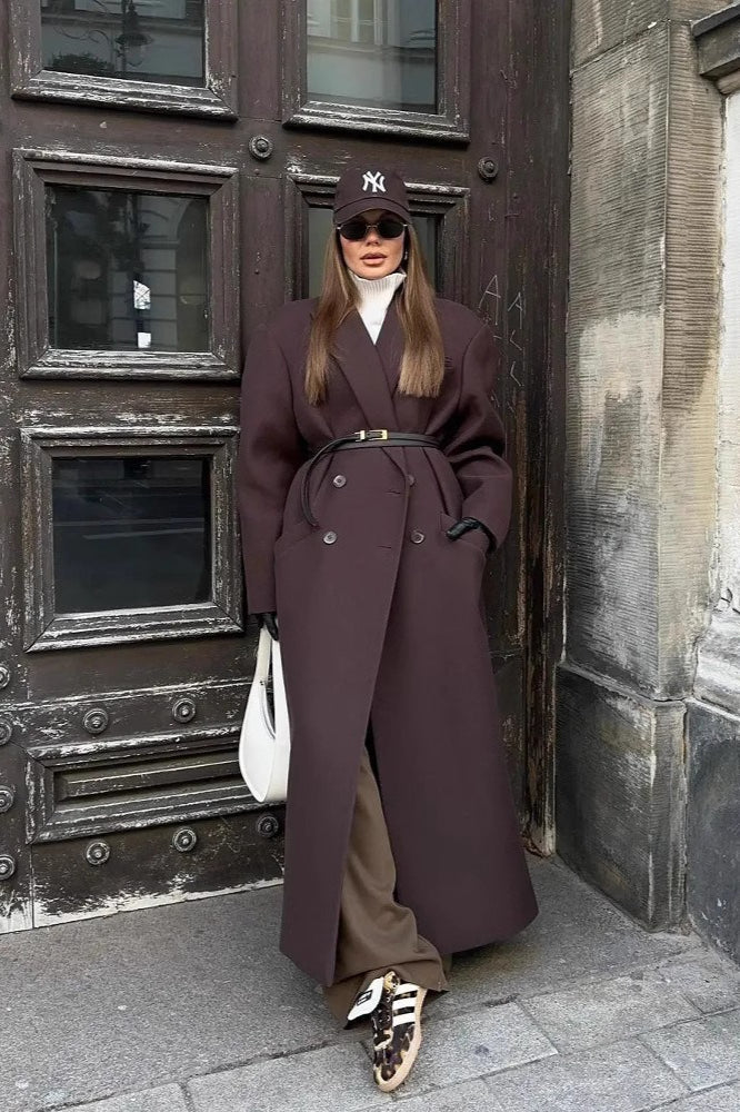 Classic Double-Breasted Lapel Long Overcoat - Image 4