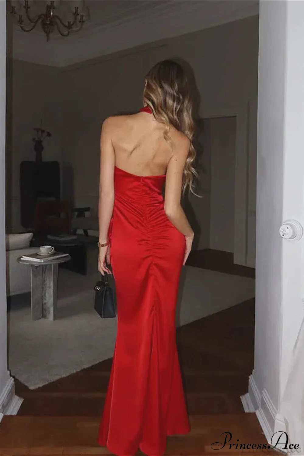 Classy Satin Sleeveless Halter Slim Mermaid Maxi Dress - Image 4