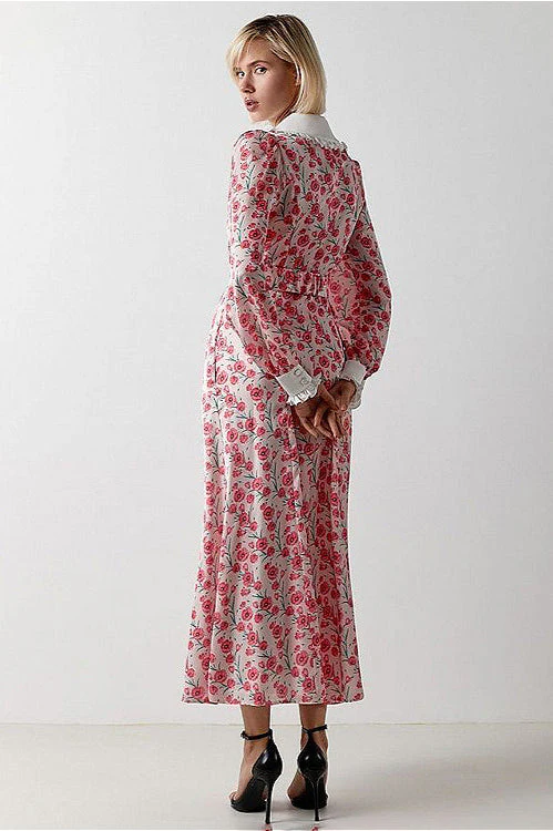 Collar Waist Cinched Stylish Floral Dress - Image 10