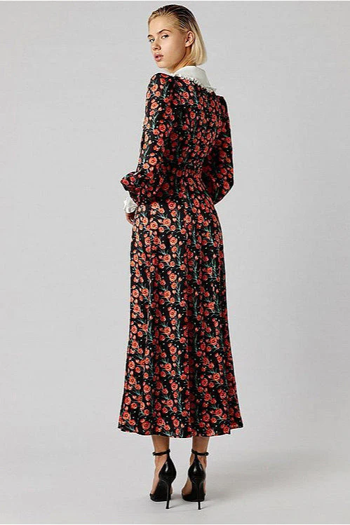 Collar Waist Cinched Stylish Floral Dress - Image 3