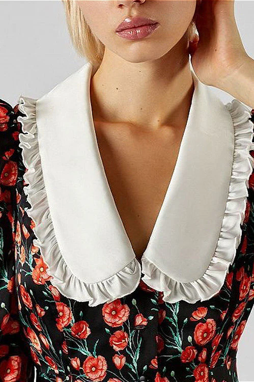 Collar Waist Cinched Stylish Floral Dress - Image 4