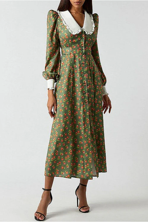 Collar Waist Cinched Stylish Floral Dress - Image 5