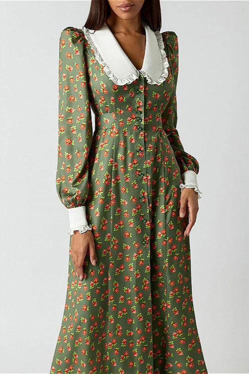 Collar Waist Cinched Stylish Floral Dress - Image 6