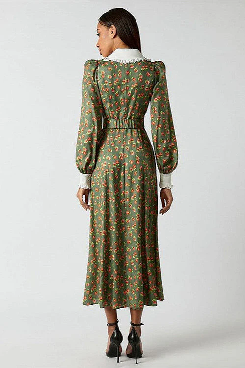 Collar Waist Cinched Stylish Floral Dress - Image 7