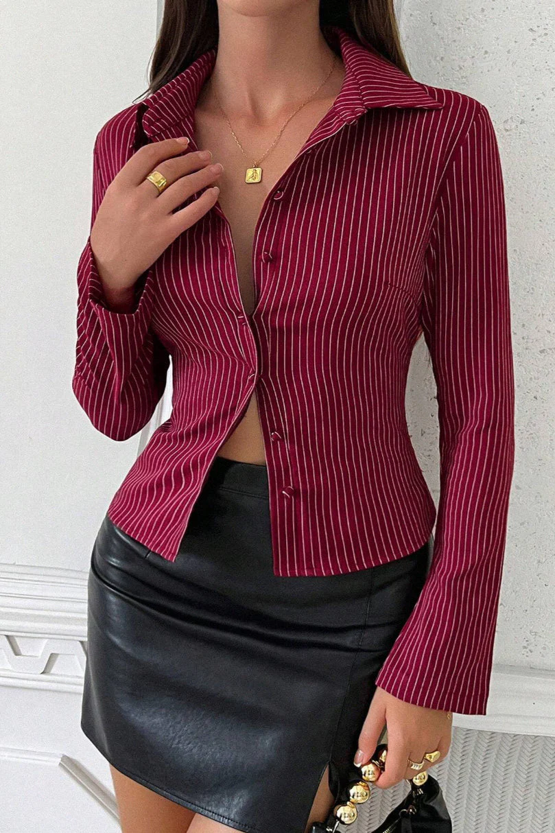 Collared Flared Sleeve Button Front Shirt Blouse - Image 3