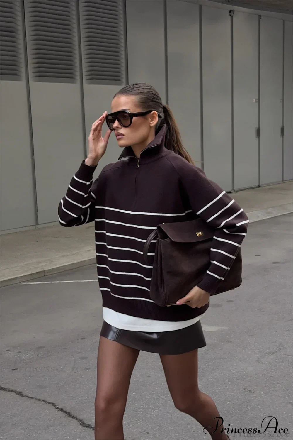 Collared Half Zip Soft Striped Long Sleeve Sweater - Image 3