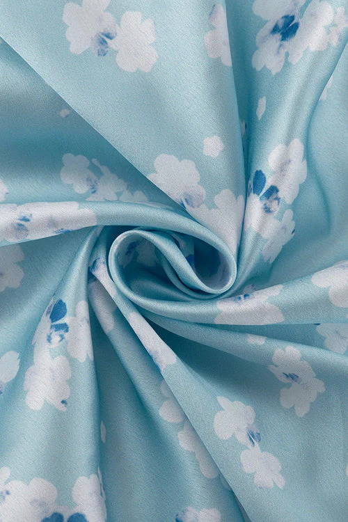 Collared Long Sleeve Satin High Waist Floral Dress - Image 5