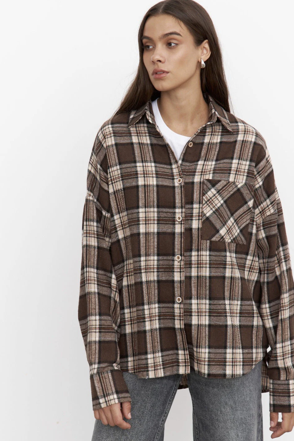 Collared Plaid Pocket Long Sleeve Shirt Blouse - Image 2