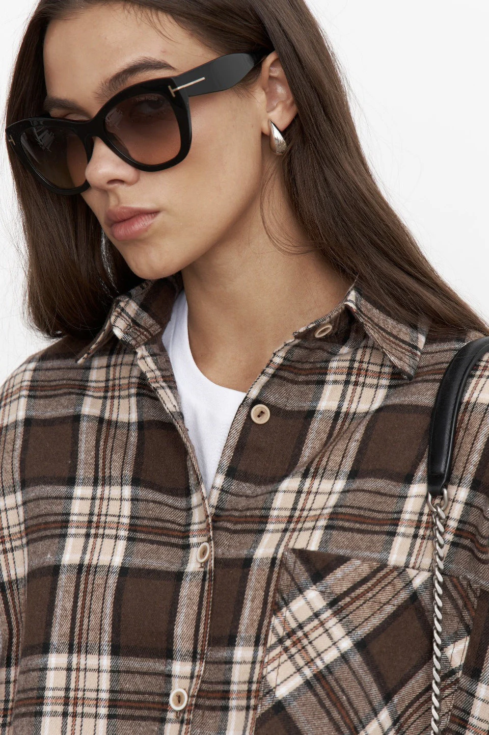 Collared Plaid Pocket Long Sleeve Shirt Blouse - Image 4