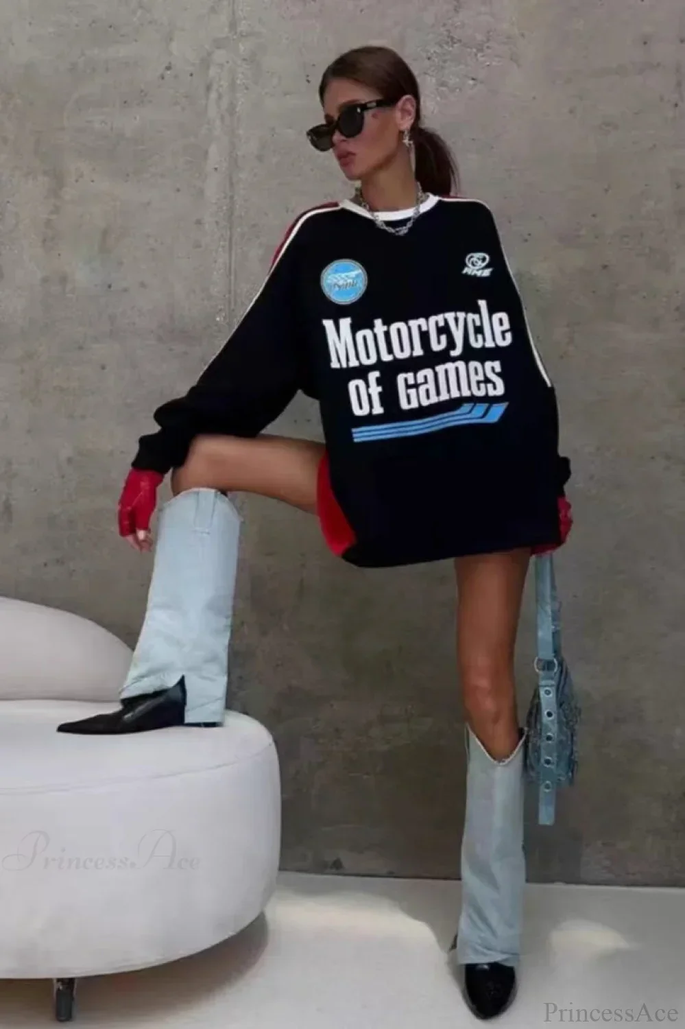 Collegiate Color-Blocked Long Sleeve Crew Neck Relaxed Sweatshirt - Image 2