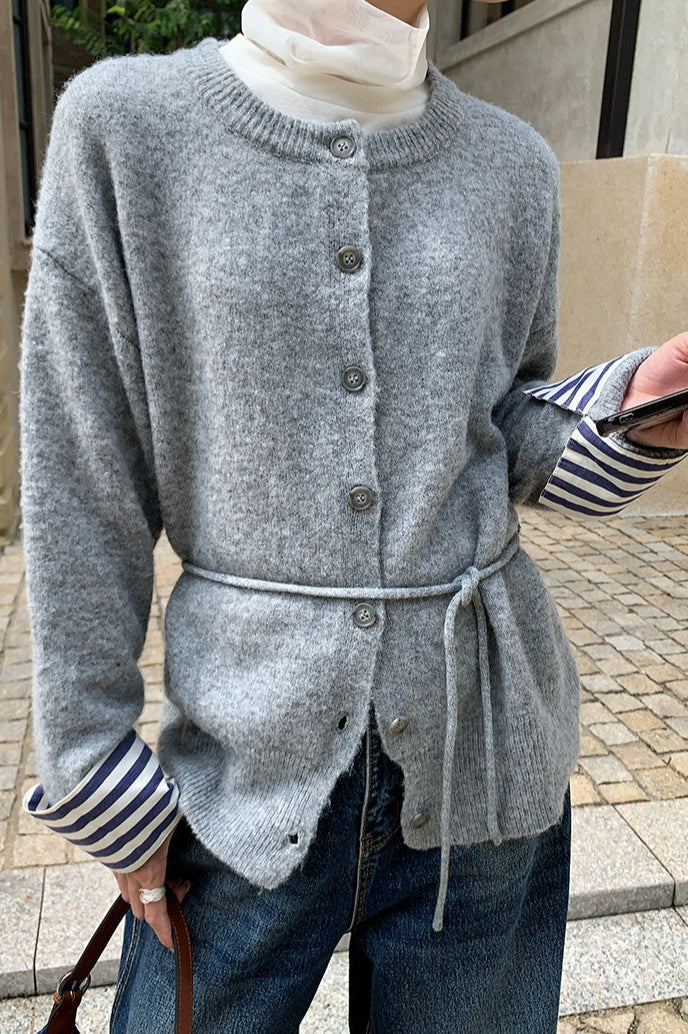 Color-Block Belted Lazy-Style Knit Cardigan - Image 10