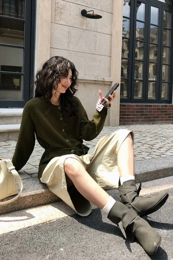 Color-Block Belted Lazy-Style Knit Cardigan - Image 3