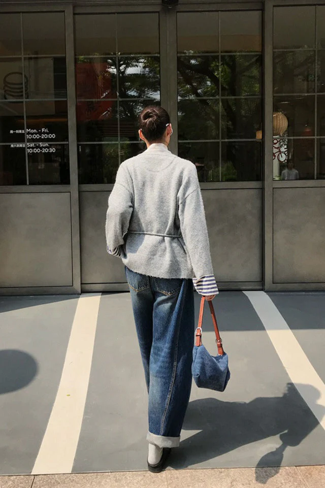 Color-Block Belted Lazy-Style Knit Cardigan - Image 7