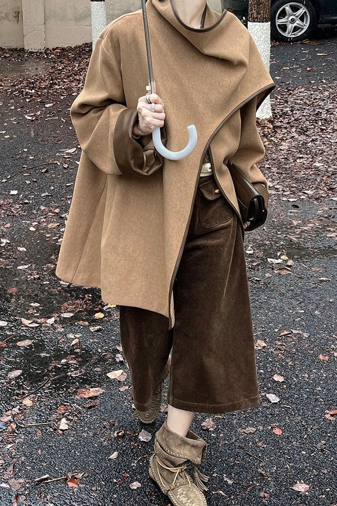 Color Block Cowl Neck Asymmetrical Coat - Image 2