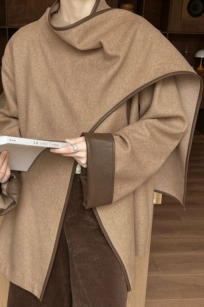 Color Block Cowl Neck Asymmetrical Coat - Image 3