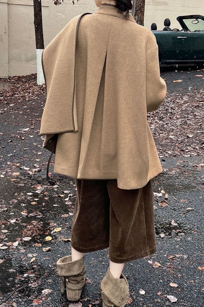 Color Block Cowl Neck Asymmetrical Coat - Image 4