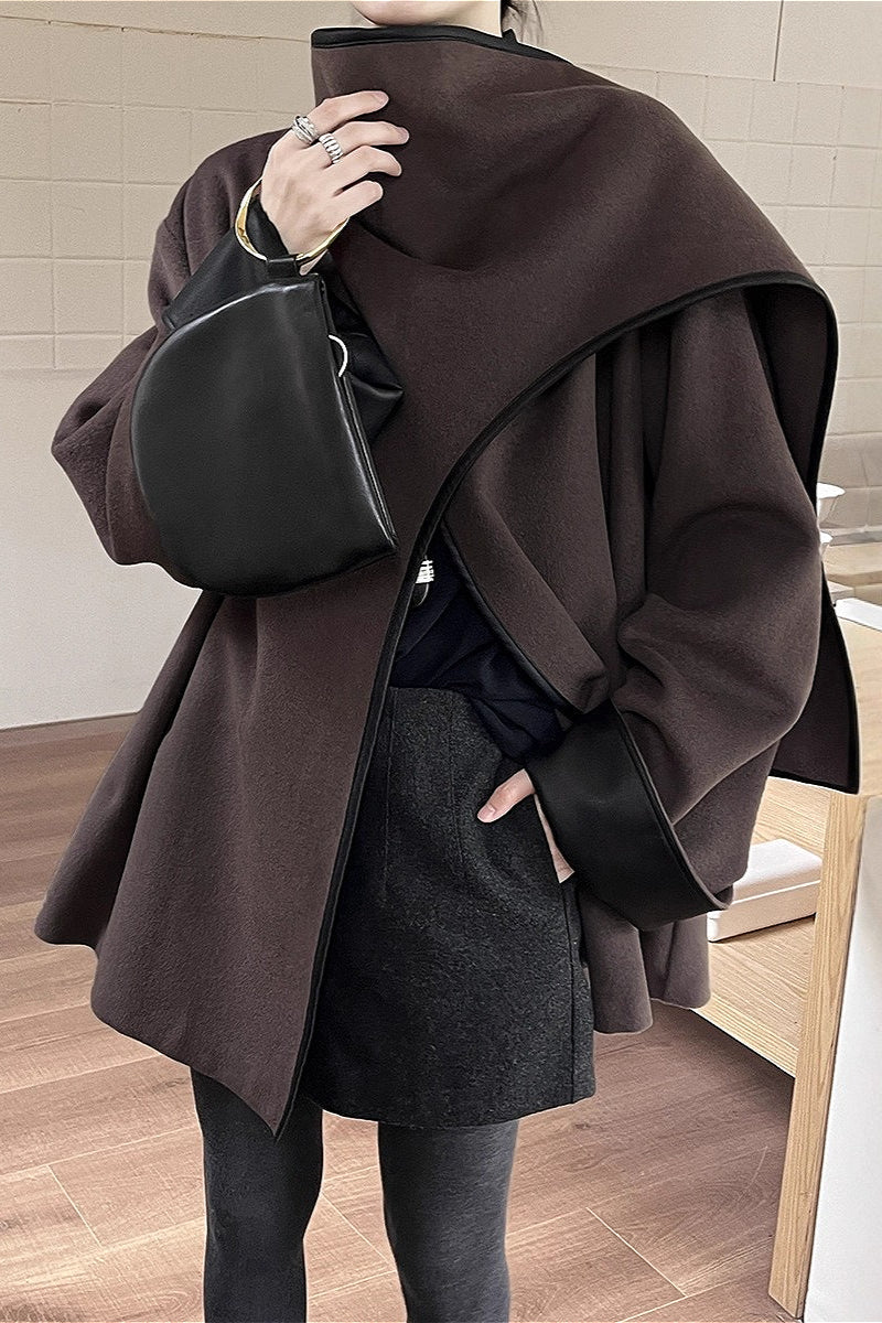 Color Block Cowl Neck Asymmetrical Coat - Image 5
