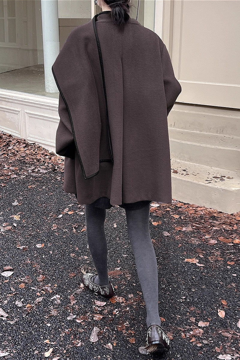 Color Block Cowl Neck Asymmetrical Coat - Image 6